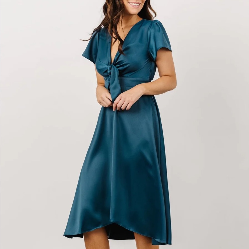 Baltic Born Poppy Satin Midi Dress in Persian Blue